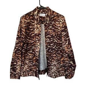 Alfred Dunner Animal Instinct Jacket 10 Gold Shimmer Brown Stretch NWT